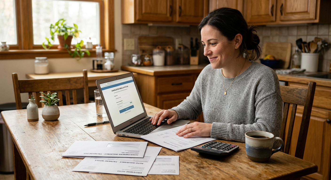 Bundling home auto insurance Salem - person comparing insurance policies at kitchen table