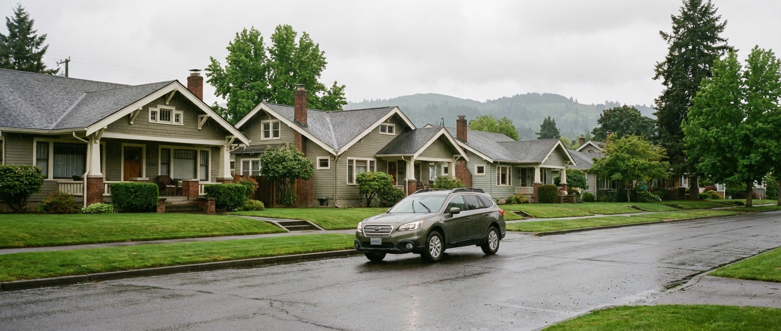 Salem Oregon residential street with car — local car insurance