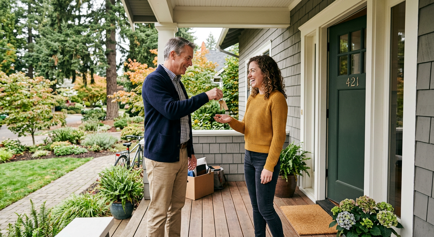 landlord insurance Salem Oregon - landlord handing keys to tenant