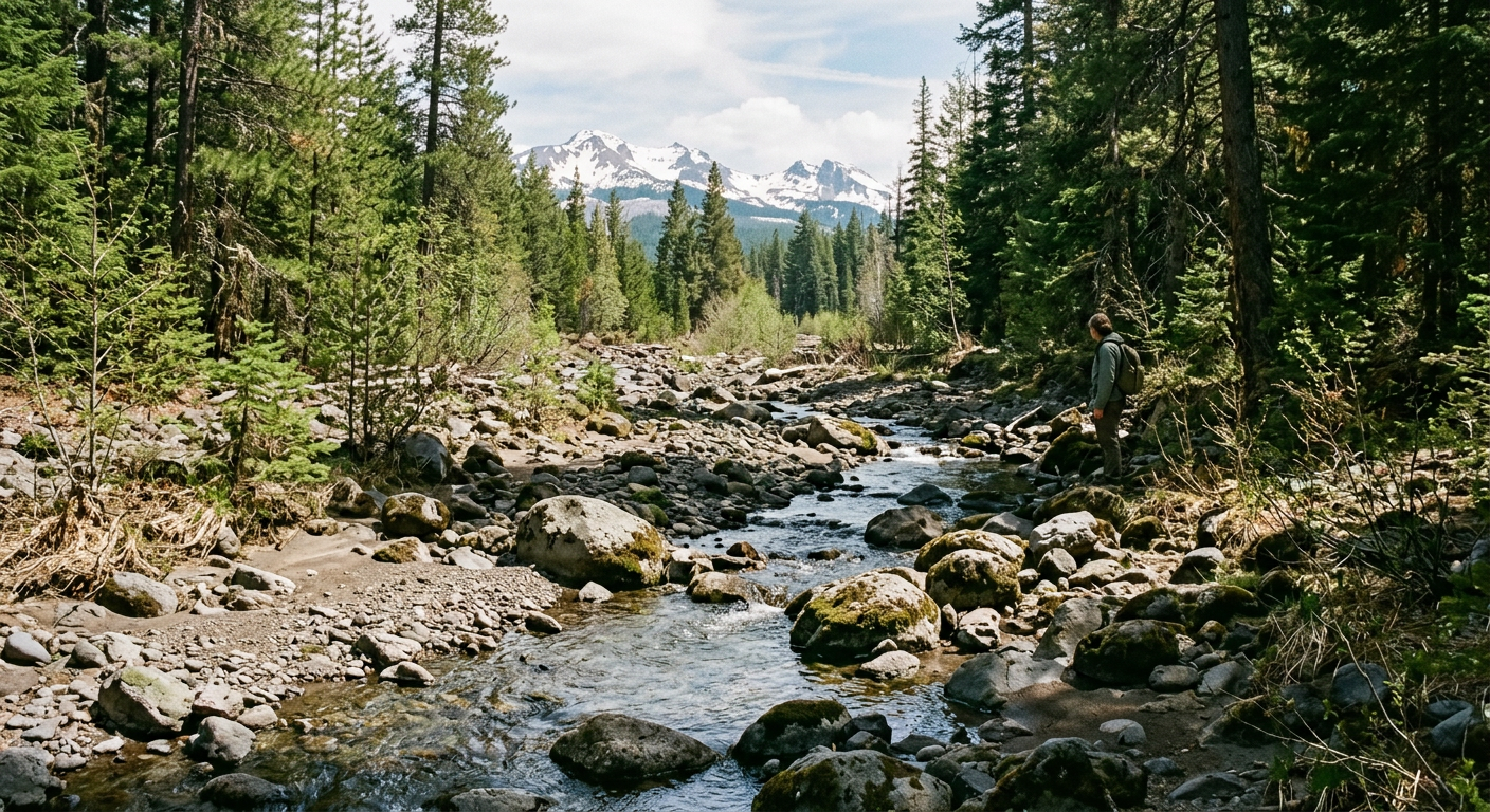 Oregon snowpack 2026 - mountain stream and water flow in Oregon